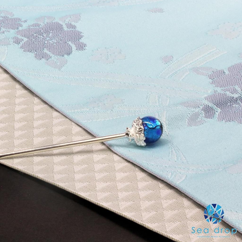 Sea Drop Kanzashi Glass Glass Hair Ornament for and Other Traditional Japanese Clothing Hairpin, Glow-in-the-dark Bead, Blue, 14mm, Glow-in-the-dark