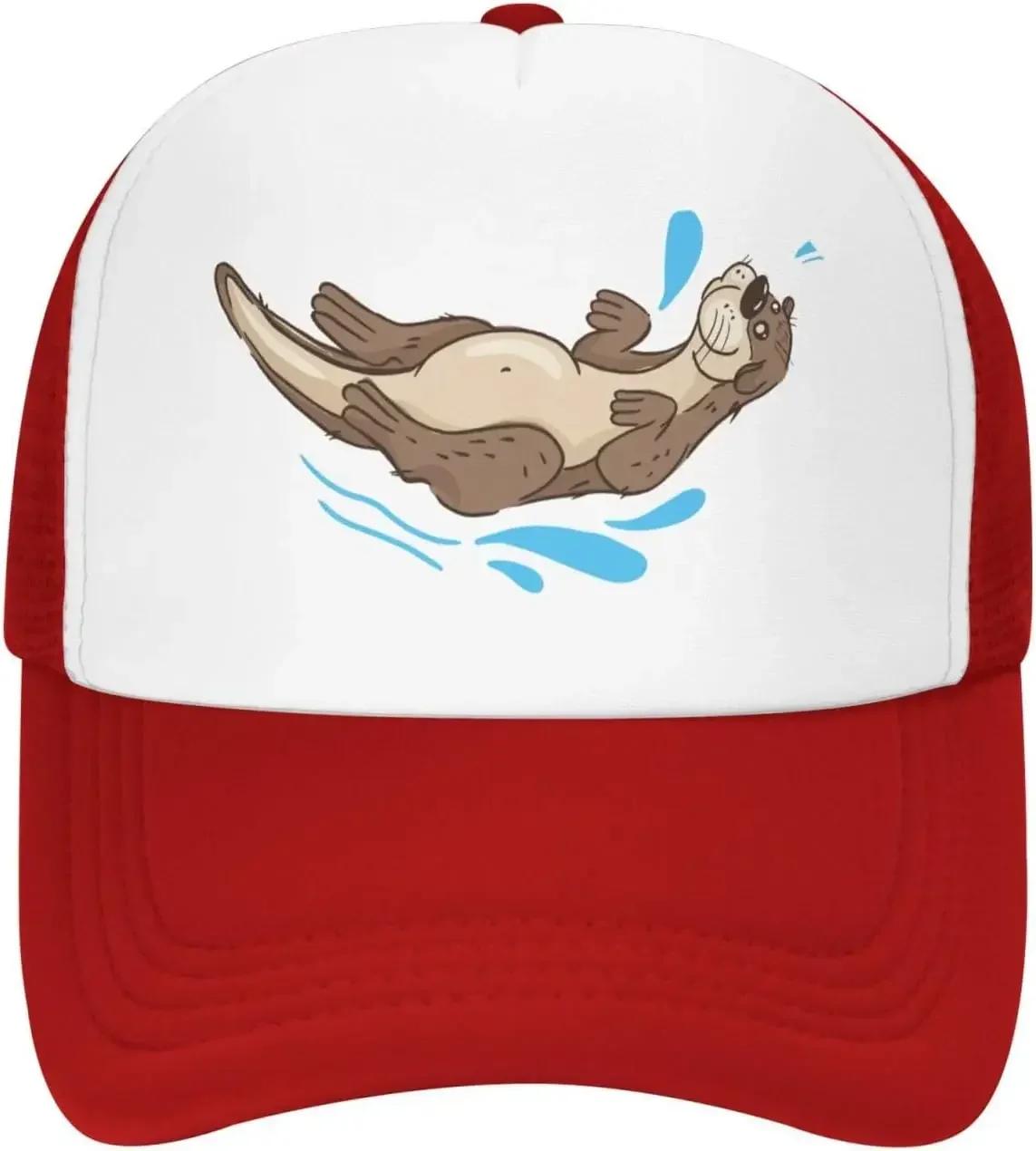 New Cute Otter Cartoon Summer Mesh Dad Hat Adjustable Washed Funny Baseball Cap Distressed Ball Trucker
