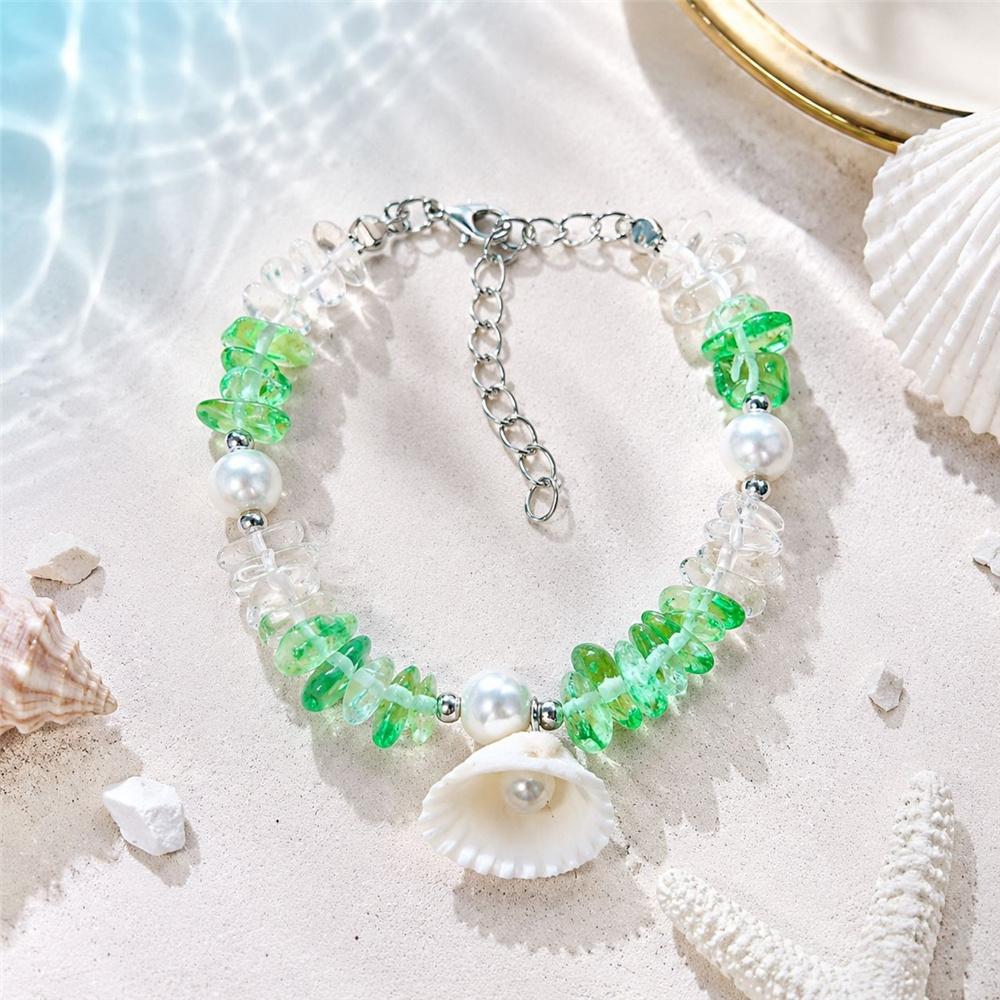Cute Charm Female Irregular Crystal Pearl Seashell Adjustable Bracelet Silver Color Ocean Vacation Jewelry For Women