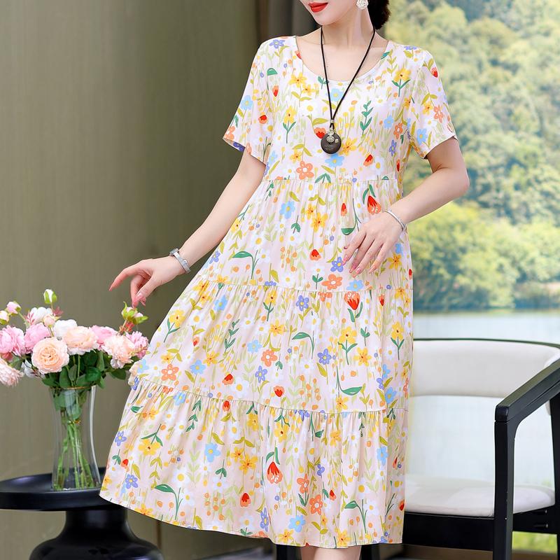 Elegant Women's Summer Sundresses Loose Korean Style Clothes Women  New Vintage Print Midi Dress