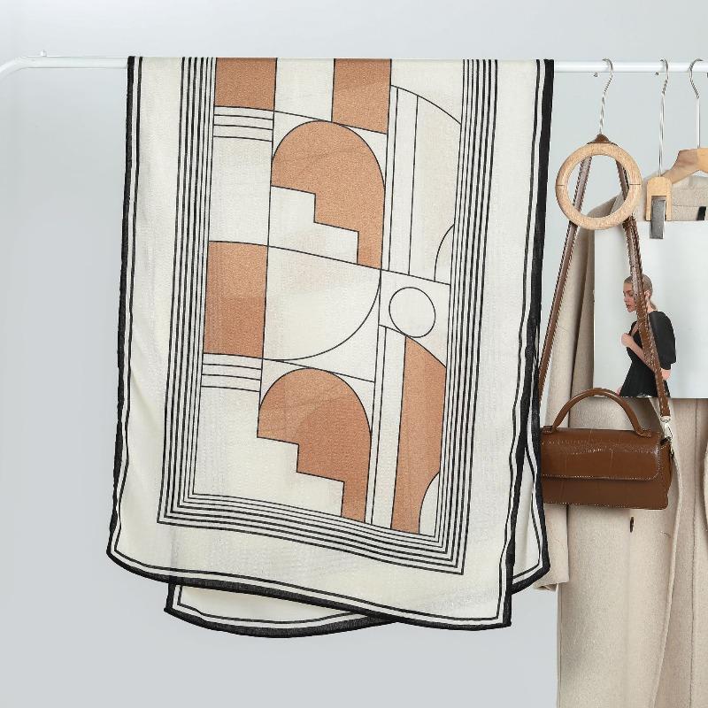 Temperament Women Silk Scarf Scarf Spring and Autumn Versatile Simple Lines Velvet Long Scarf Autumn and Winter Warm Thin Shawl