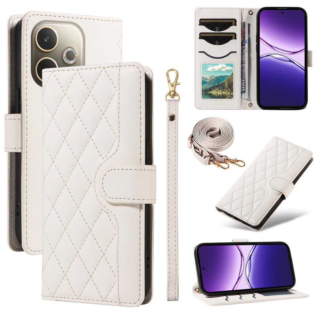For Oppo A5 Energy 5G (China)/Oppo A5 Pro 4G (Global) Wallet Case Rhombus Leather Phone Cover with Strap