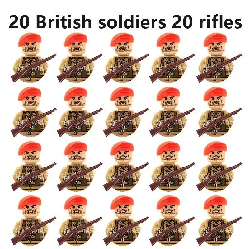 20Pcs/Set WW2 Military Soldier Array Soviet US UK France Japan Canada Italy China Building Blocks Action Figure Bricks Kids Toy