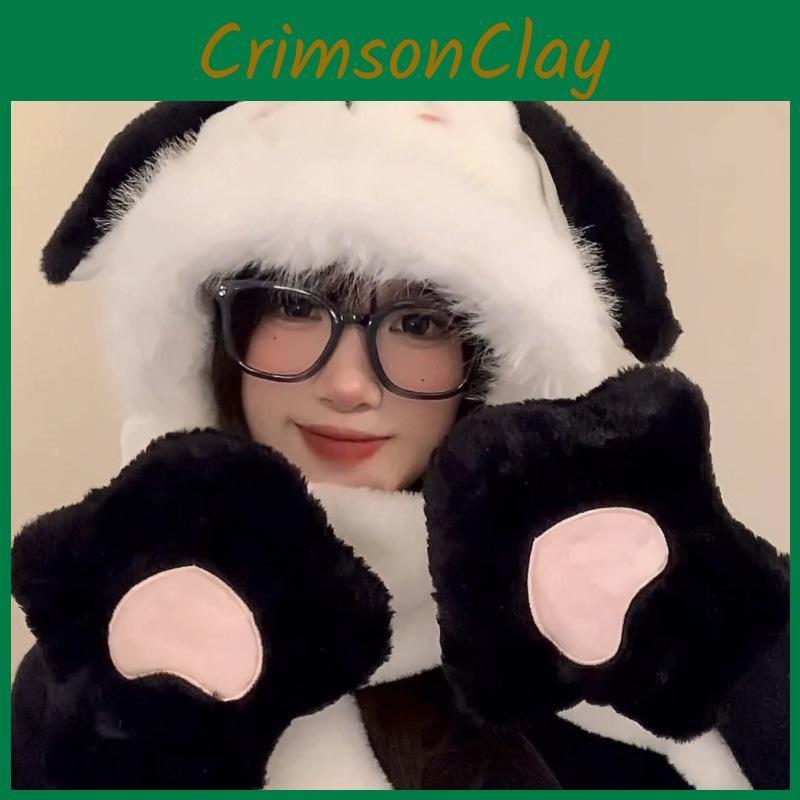 Charming Puppy Ear Winter Hat Scarf And Gloves Set For Women Comfortable Versatile And