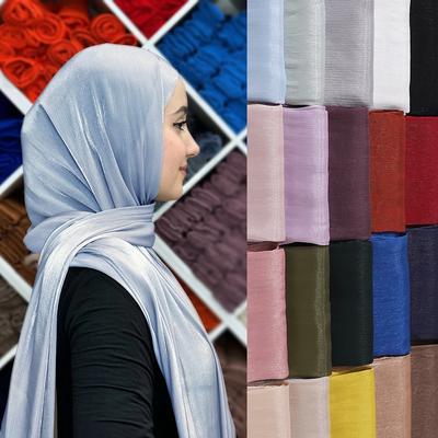 Yeni 70*175cm Ada Saten Şifon Başörtüsü Khimar Arap İslam Müslüman Eşarp Kadın Parıltılı Musulmans Femme Krep Pürüzsüz Parlak Şal