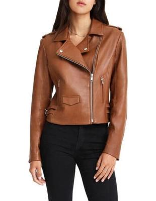 Jachetă din Piele Maro Piele de Miel Foarte Moale Femei Handmade Elegantă Casual Biker