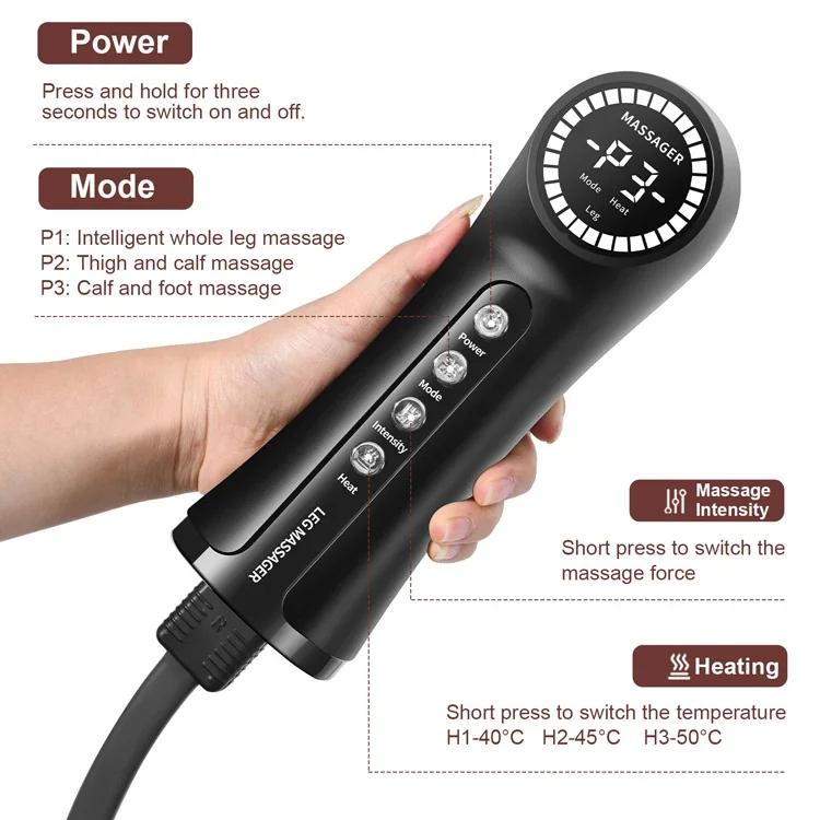 Air Compression Portable Leg Massager With Heat For Foot Calf Thigh Circulation With Portable Handheld Controller