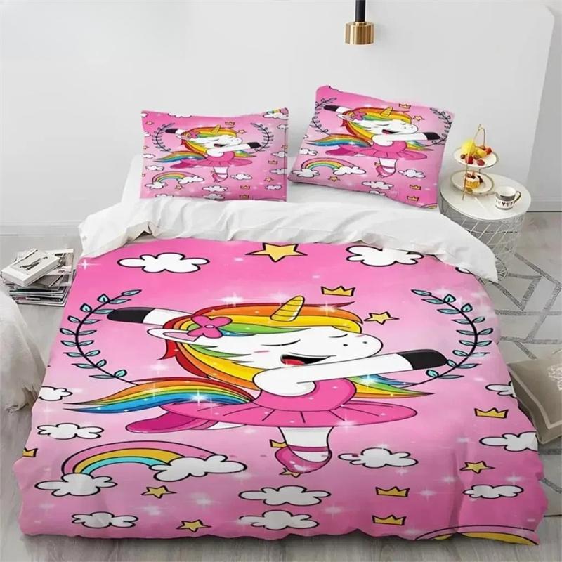 Unicorn Cute Cartoon Comforter Bedding Set,Duvet Cover Bed Set Quilt Cover Pillowcase,Queen Bedding Set For Child Boy Girl Gift