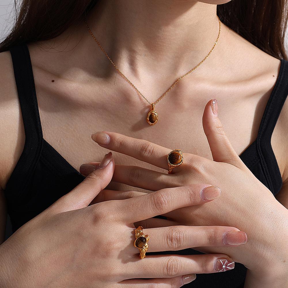 Niche High-End Tiger'S Eye Stone Ring French Commuter Versatile Design Natural Stone Necklace