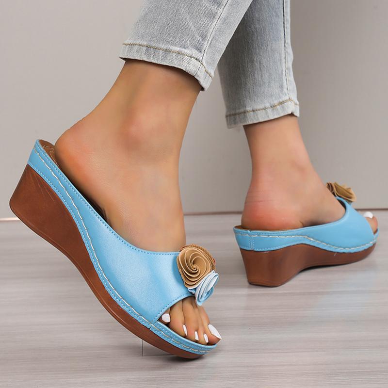 Fashion Vintage Flower Wedge Heels Sandals Women Lightweight Plus Size 36-43 Thick Sole Slippers Woman 2025 Comfortable Summer Sandles