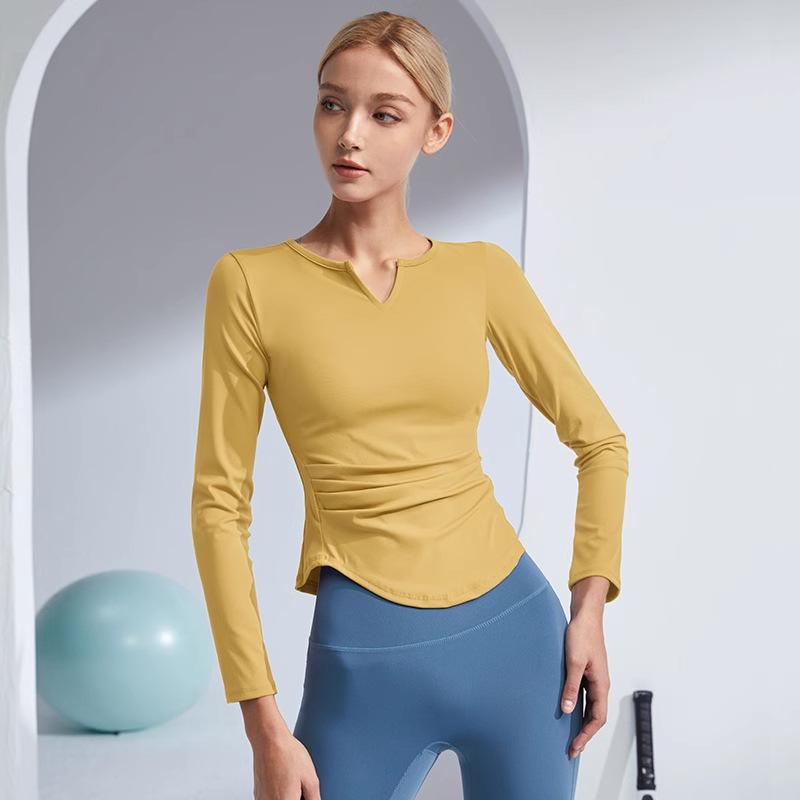 Sports Tops Women's V-Neck Stretchy Quick Dry Yoga Clothing Training Long Sleeve Tight Slim Fitness Clothes