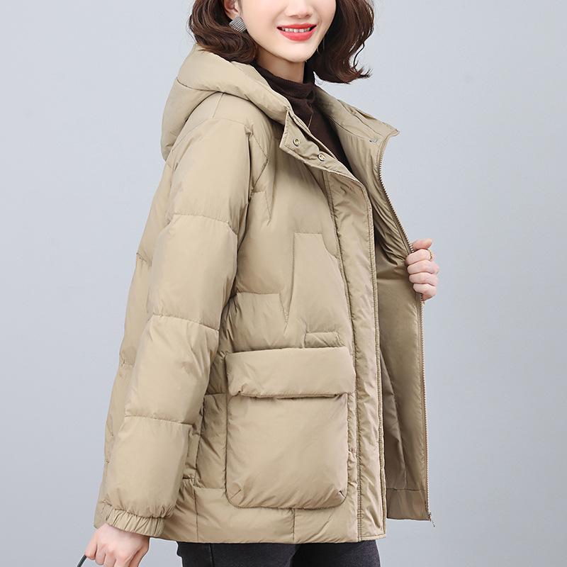 Women's Hooded Thickened Winter Duck Down Coat - Warm Casual Jacket for Middle-Aged Moms