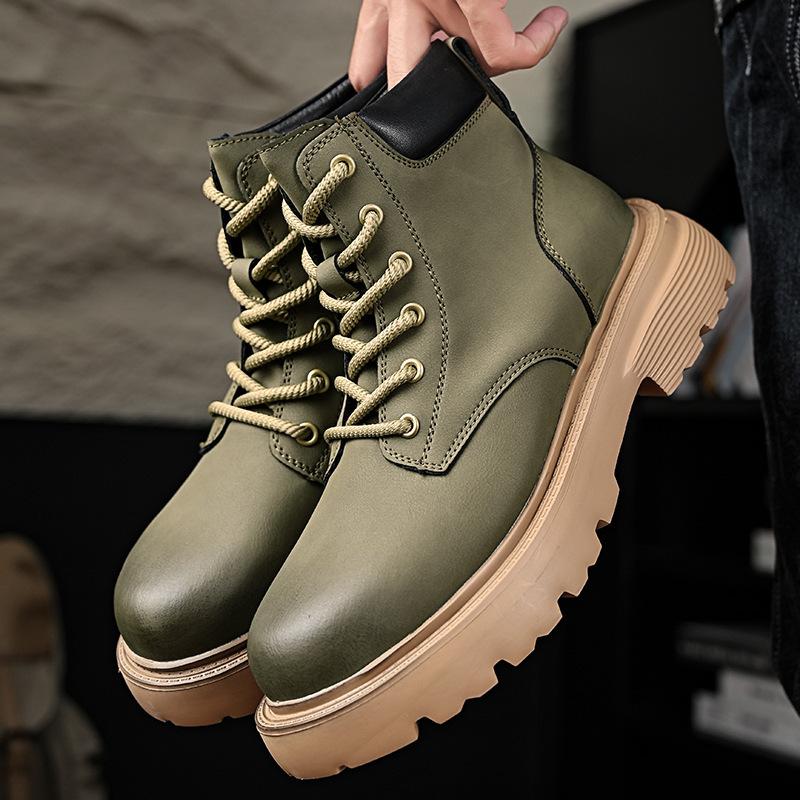 

High-end new kicking rhubarb boots thick-soled retro British tooling Martin boots men s boots 45