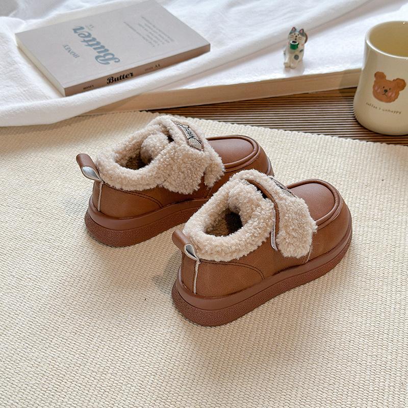 Girls Shoes Cotton Shoes Children's Snow Boots 2025 New Winter Princess Loafers Velvet Warm Bread Shoes