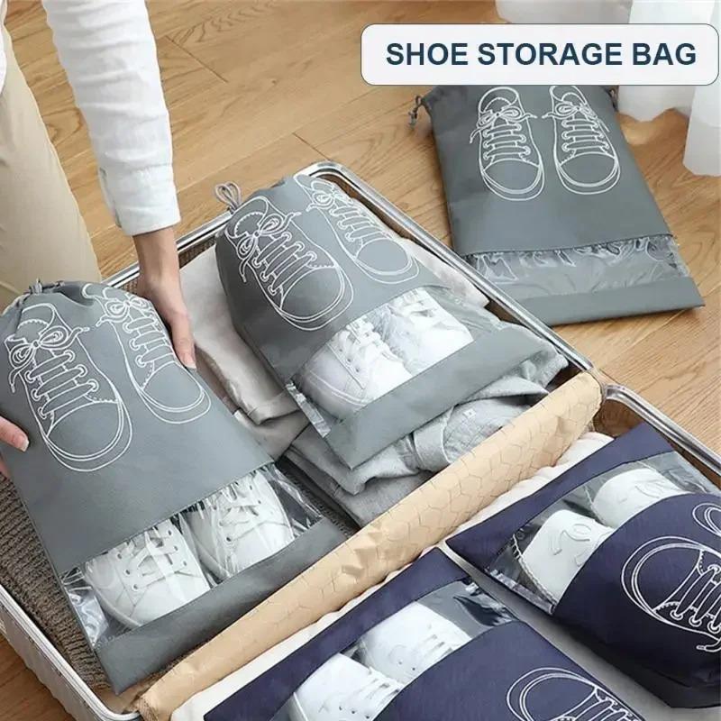 Borse Organizer Porta Scarpe Riutilizzabili in Tessuto Non Tessuto da Viaggio Portatili per Armadio con Tasca Impermeabile Borse Appese Trasparenti per Abbigliamento
