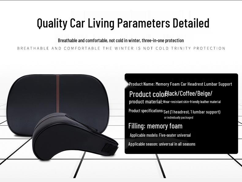 Car Headrest & Lumbar Support Memory Foam Pillow Set