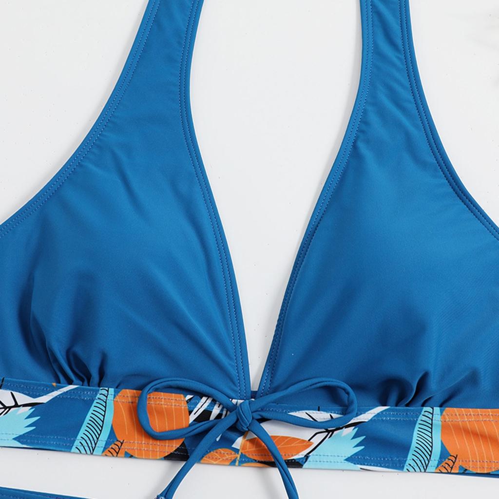 Women's Paneled Printed Swimsuit Ladies Split Boxer High Waist Swimsuit Two-Piece Set