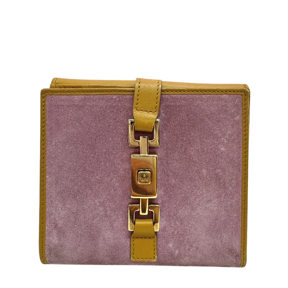 GUCCI 2131 W Hook Wallet  Jackie suede Bifold Wallet beige suede Women Used