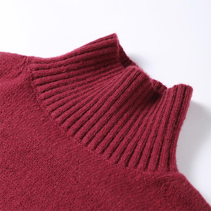 Casual Turtleneck Pullover Women Autumn Winter Dark Red Loose Sweater Female Full Sleeves Solid Color Knitwear Lady All-match Pullovers