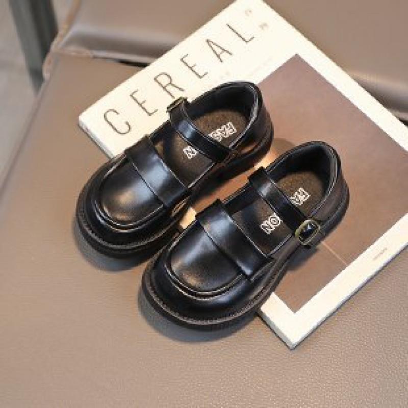 Youth Style Shoes Girls Black Leatherette Flat Shoes Fall Casual Wear Soft Sole Princess Style Slip-On Kids