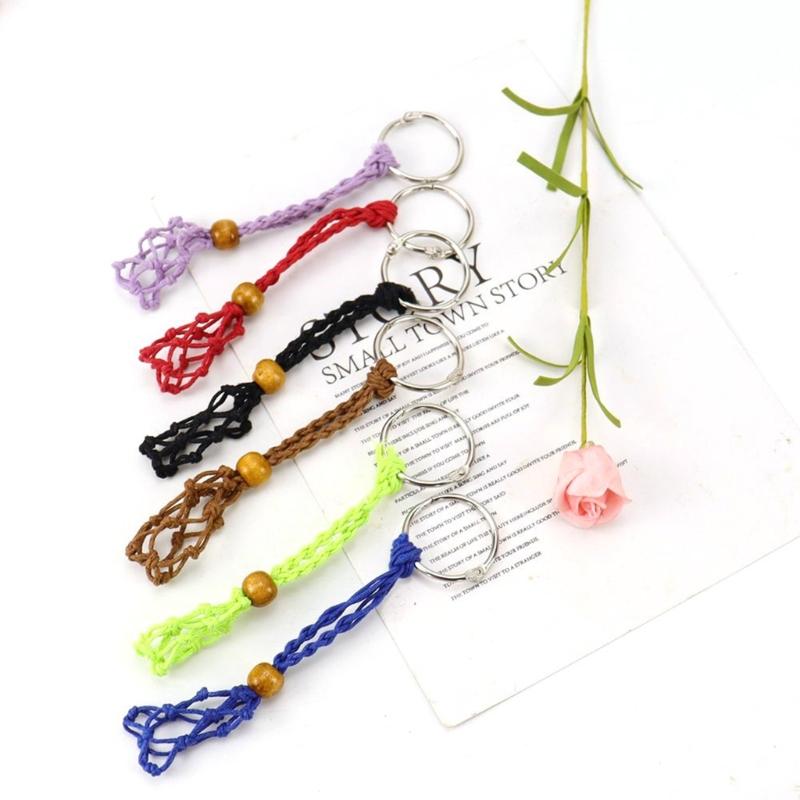 DIY Keychain Unfinished String Lanyard Keychain Crystal Stone Holder Cage Keyring Unique Jewelry Making Craft