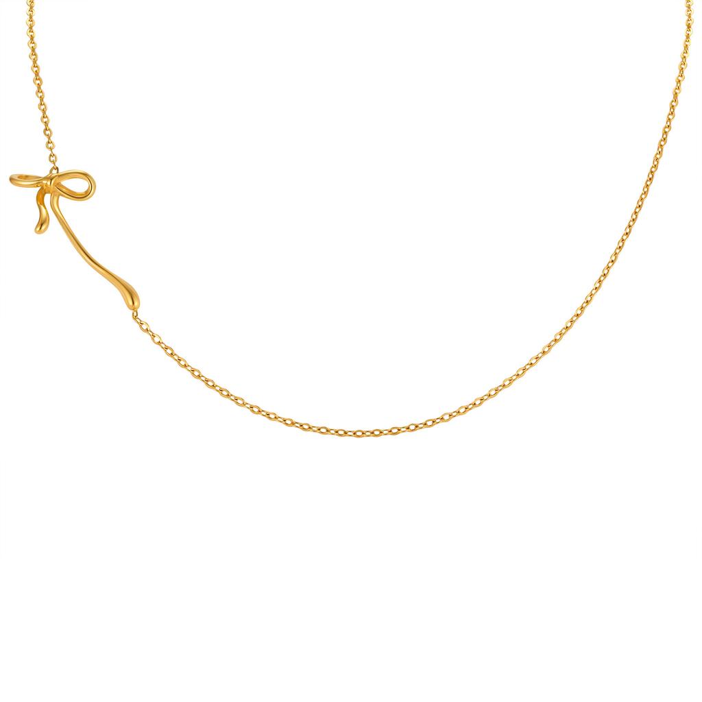 Wind Stainless Steel Side Wearing Bow Necklace Female, Elegant Design Sense Female Collarbone Chain Nc-2440