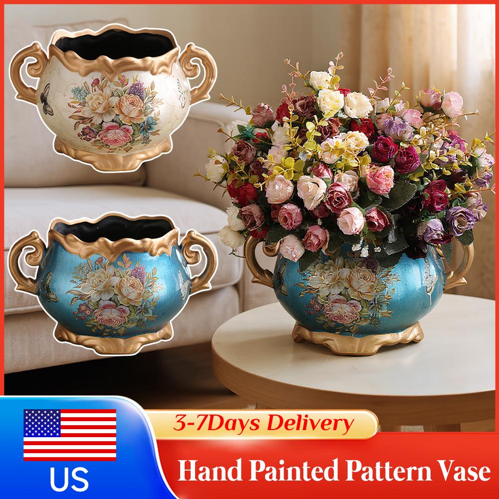 Classical European Deluxe Resin Wood Vase Retro Decorative Crafts for Living Room Dining Table Wedding Home Marriage Gift