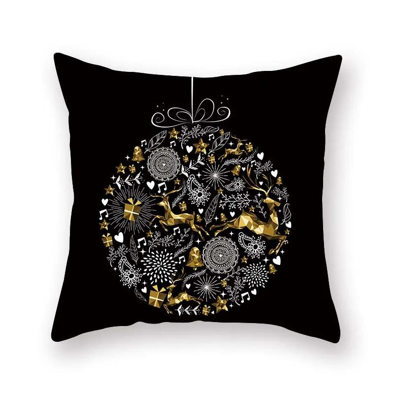 Christmas decoration cushion cover black gold elk print pillowcase sofa ornaments bedroom room home  holiday gift