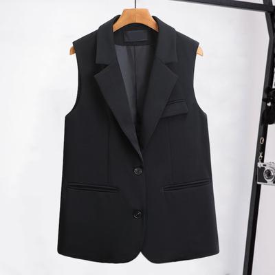 Women Vest Sleeveless Double Buttons Western Style Slim Fit Cardigan Suit Coat Pure Color Deep