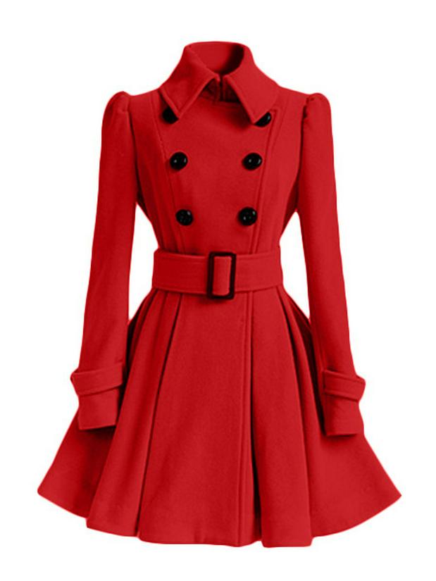 European and American Slim Fit Ruffle Wool Trench Coat with Belt Buckle - Women's Autumn and Winter Style