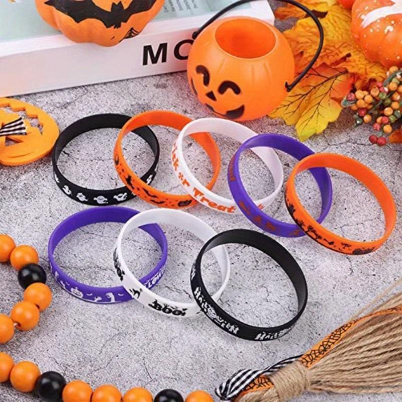 8pcs/pack Halloween Silicone Wristbands Pumpkin Ghost Boo Rubber Bracelets Trick Or Treat Party Favors Costume Accessories Gift