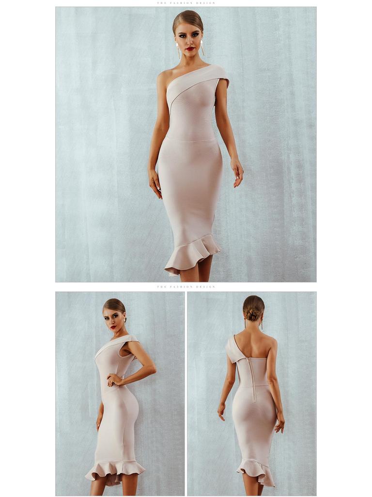 Schlussverkauf: Sexy schulterfreies Lotusblatt-Schwanz Hüftumspielendes Bandagenkleid für Damen