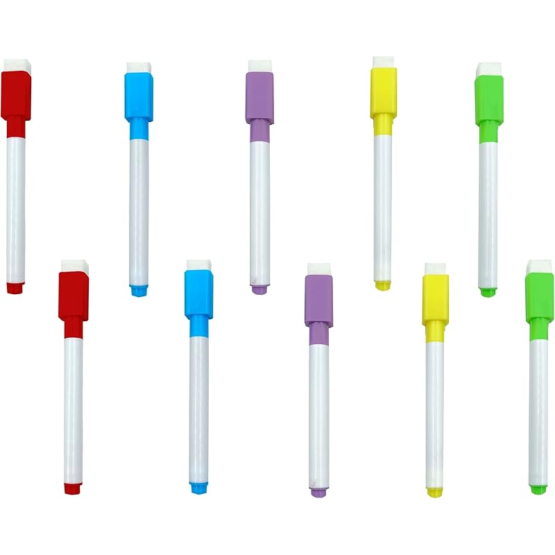 Eduway Dry Erase Whiteboard Marker Set Of 10 With Eraser Cap |Refillable Black Marker Pens |Easily Erasable Ink | Perfec