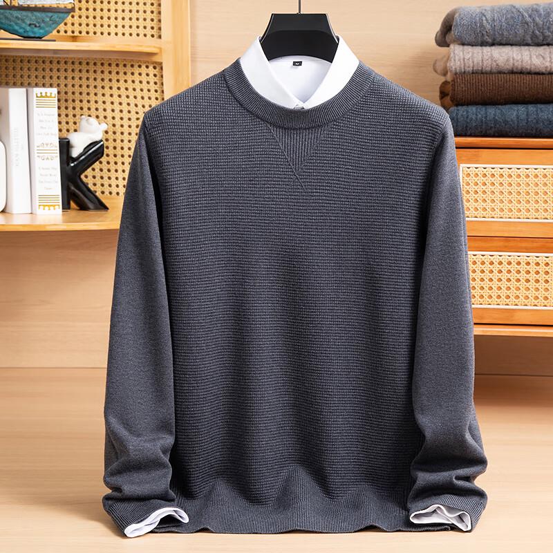 FAPAI Men's Merino Wool Blend Round Neck Sweater
