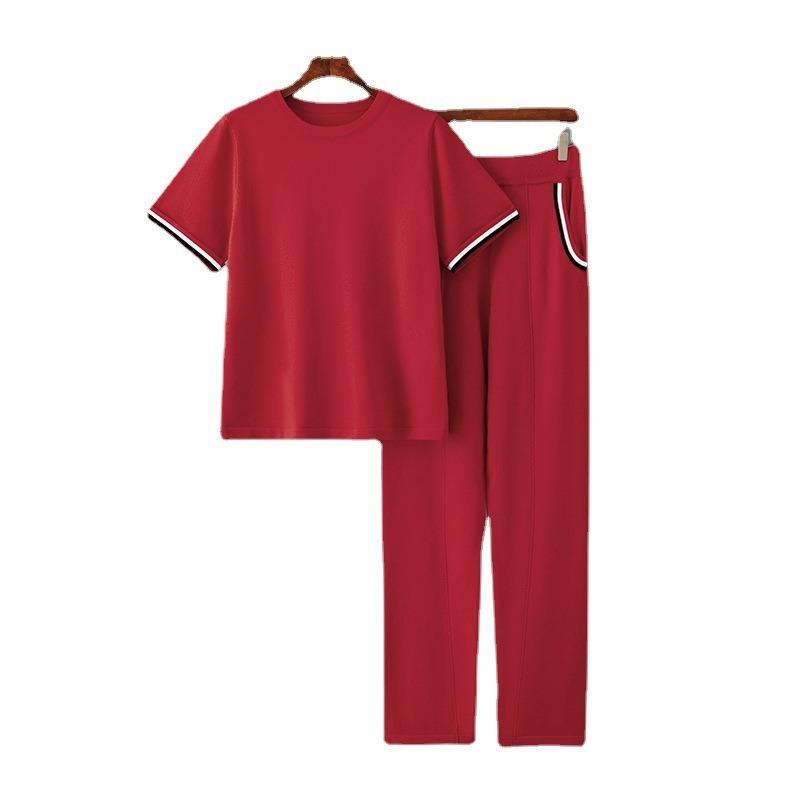 Knitted Fashion Sports Summer Suit Women's New Ice Silk Crew Neck Solid Color Two-piece Set