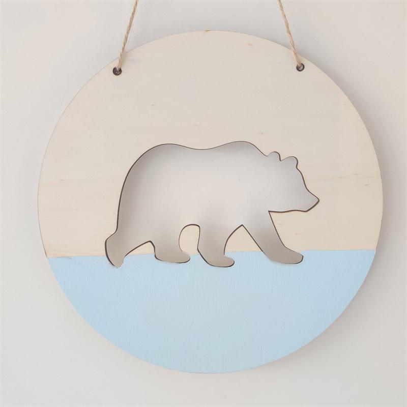 1pc Circle Wooden Bear Pendant Ins Style Polar Bear Pendant Creative Nordic Style Wall Hanging Decorations Home Decoration