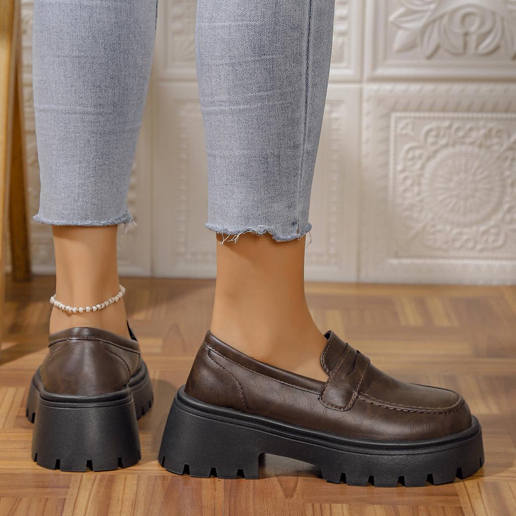 Women's Slip-on Round Head Deep Mouth Thick Heel Low Heel Single Shoes, Women 2024 Summer New PU Outdoor Shoes Size:35-41
