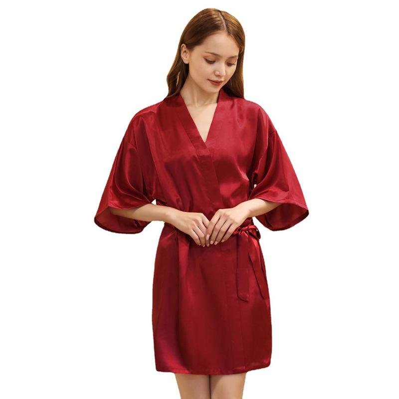 Women's Fashion Casual Rhinestone Homewear Summer Thin Kimono Half Sleeve Loungewear Solid Color Morning Robe