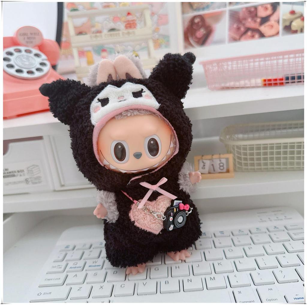 First, Second, and Third Generation Labubu Doll Clothes: 17cm Plush Onesie for 10cm Labubu Dolls, Cute Cartoon Design
