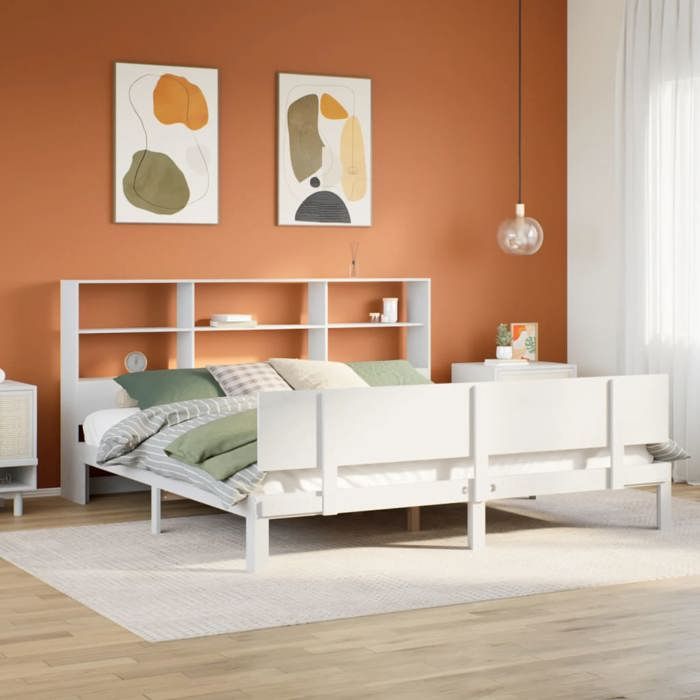 VidaXL Lit bibliothèque sans matelas blanc 180x200 cm bois pin massif 3322673