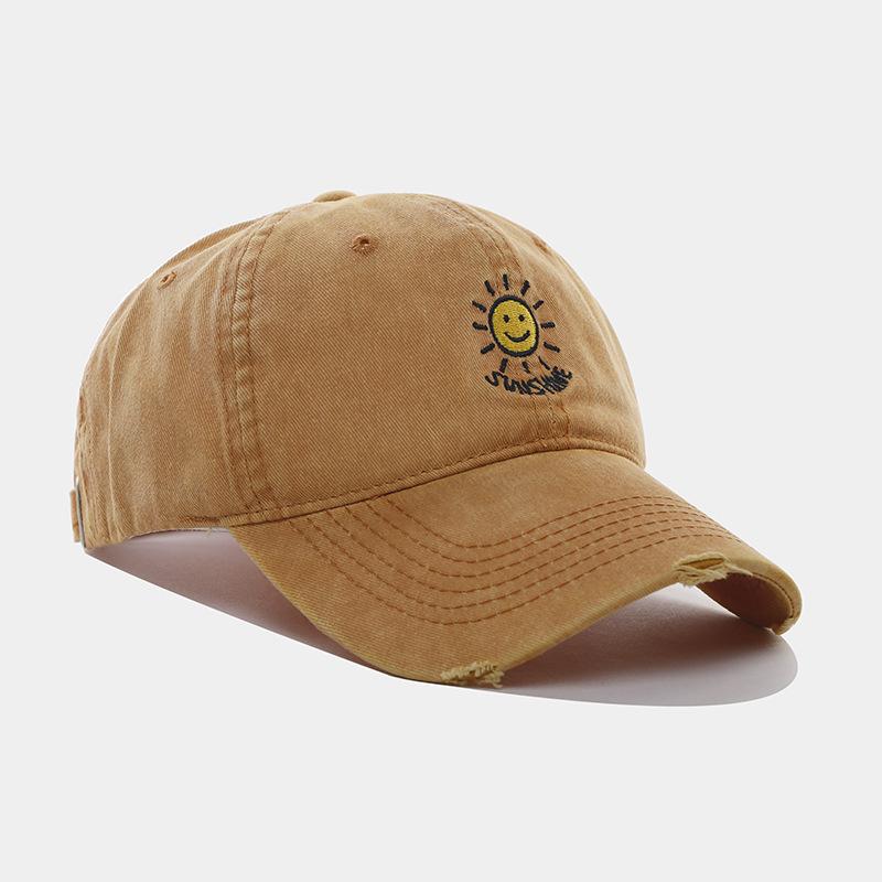 Nouvelle casquette de baseball lavée de haute qualité, petite broderie soleil, pour hommes et femmes, célébrité Internet, mode décontractée polyvalente