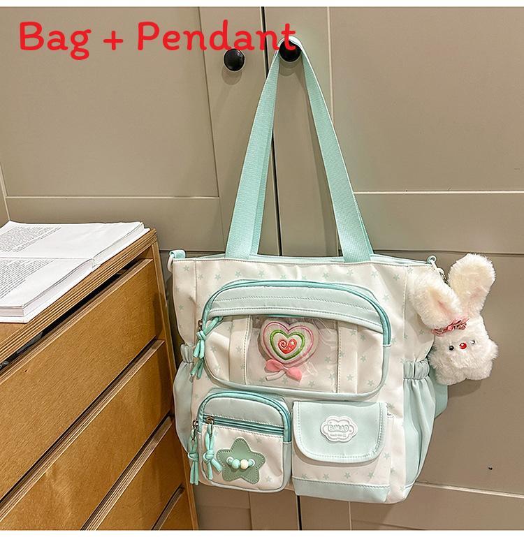 Fresh Color Block Backpack With Nylon For School Girls
