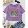 Salty Day A Relax Time Coconut Tree Beach Print Washed T Shirt Women Cotton Crop Clothes Comfortable Casual Top