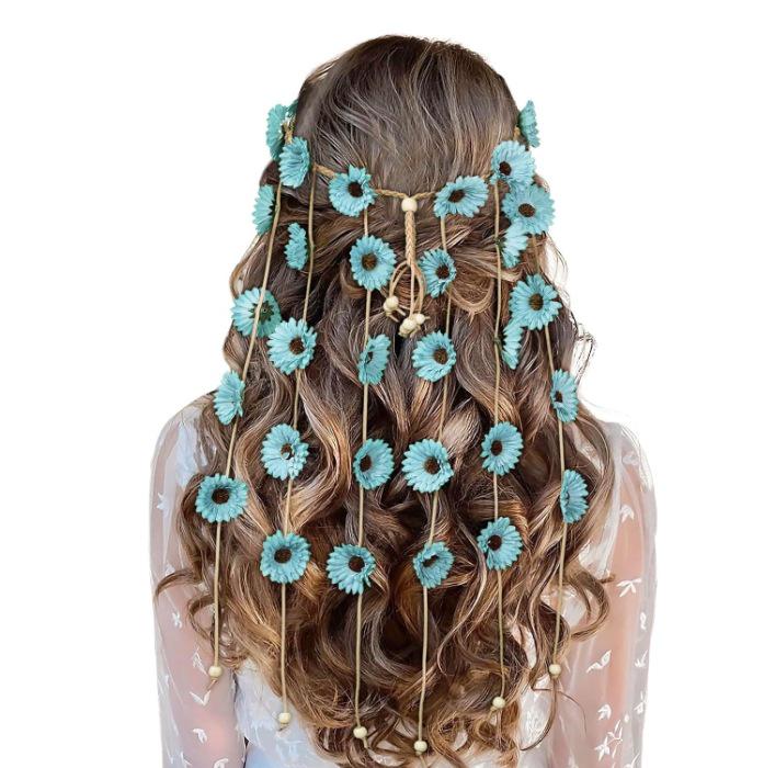 

Богемная повязка на голову с подсолнухом - Хиппи цветочная корона для женщин небесно-голубой