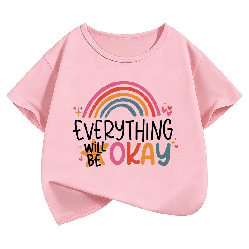 Everything Will Be Ok Rainbow Design Print T Shirts Sweet Kids Childrens Tshirt Boys Girls Summer Spring Casual Top Tee Shirt