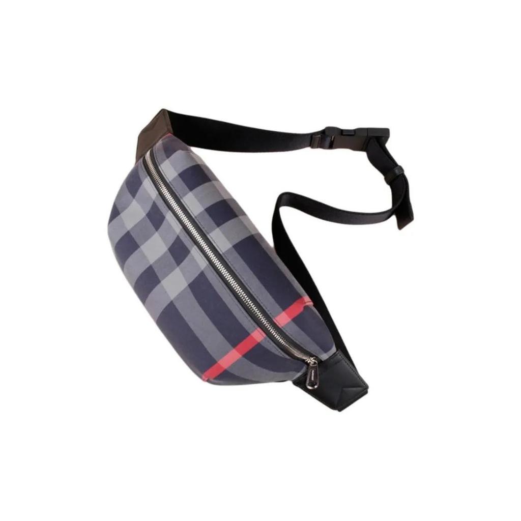 Burberry Sony Check Design Zipper Closure Canvas Waist Bag Medium Size Men's Navy Blue