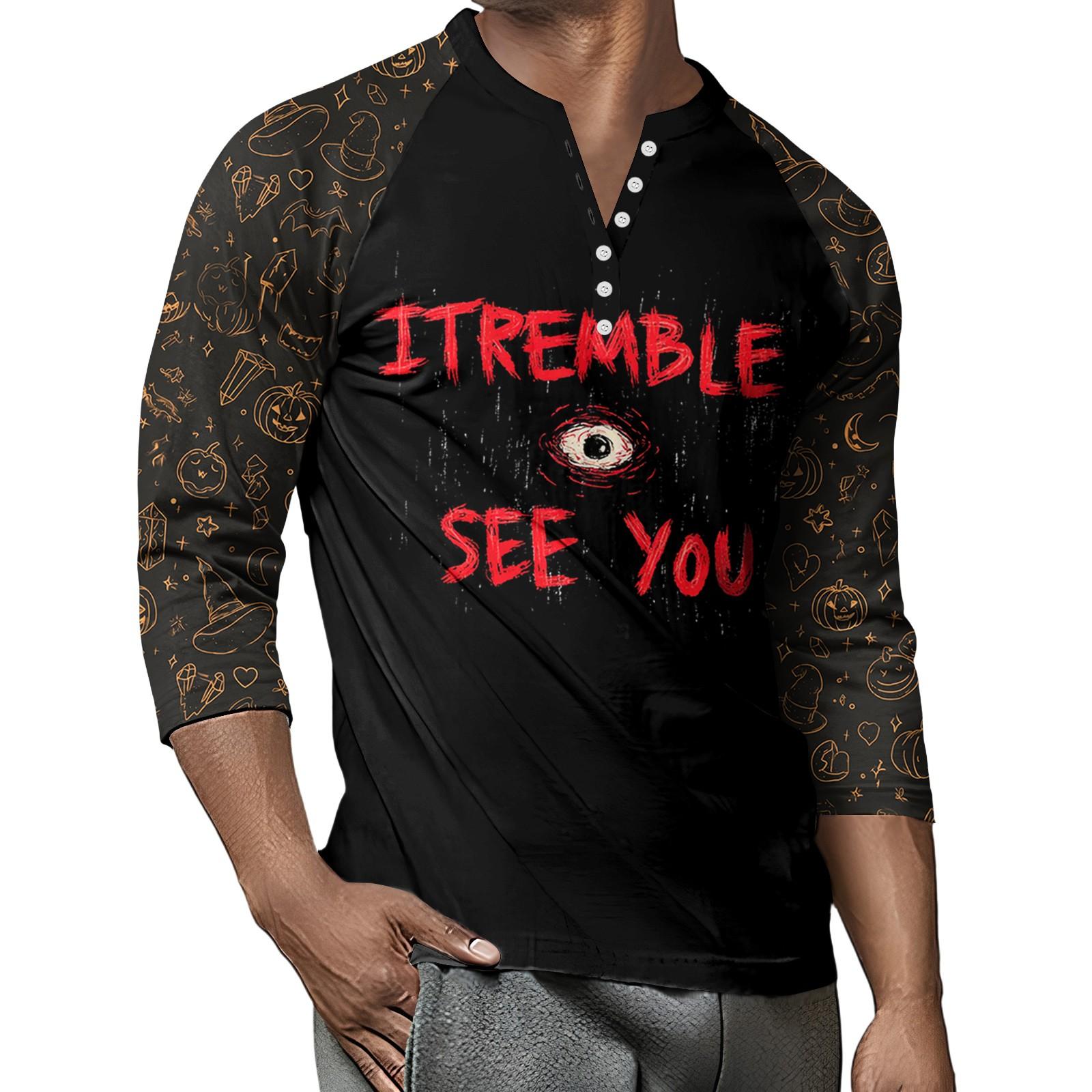 

Men s Button-Down Contrast Raglan 3/4 Sleeve Top XXXL шафрановий