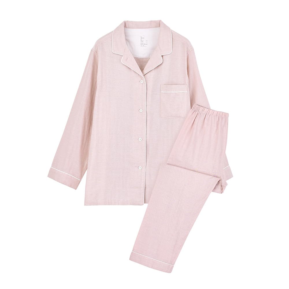 

IDOWELL Long Sleeve Pajama Double Front Loose Suitable for and Fall Size Women s Set, 100% Cotton, Gauze, 2-Way Collar, Opening, Fit, Skin-Friendly,