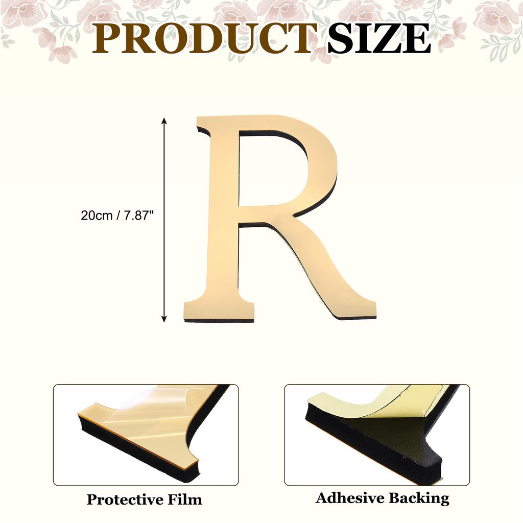 20cm 3D Mirror Acrylic Wall Sticker 26 English Letters Wall Sticker Decals Self-Adhesive Wall Art Mural Home Party Light Gold