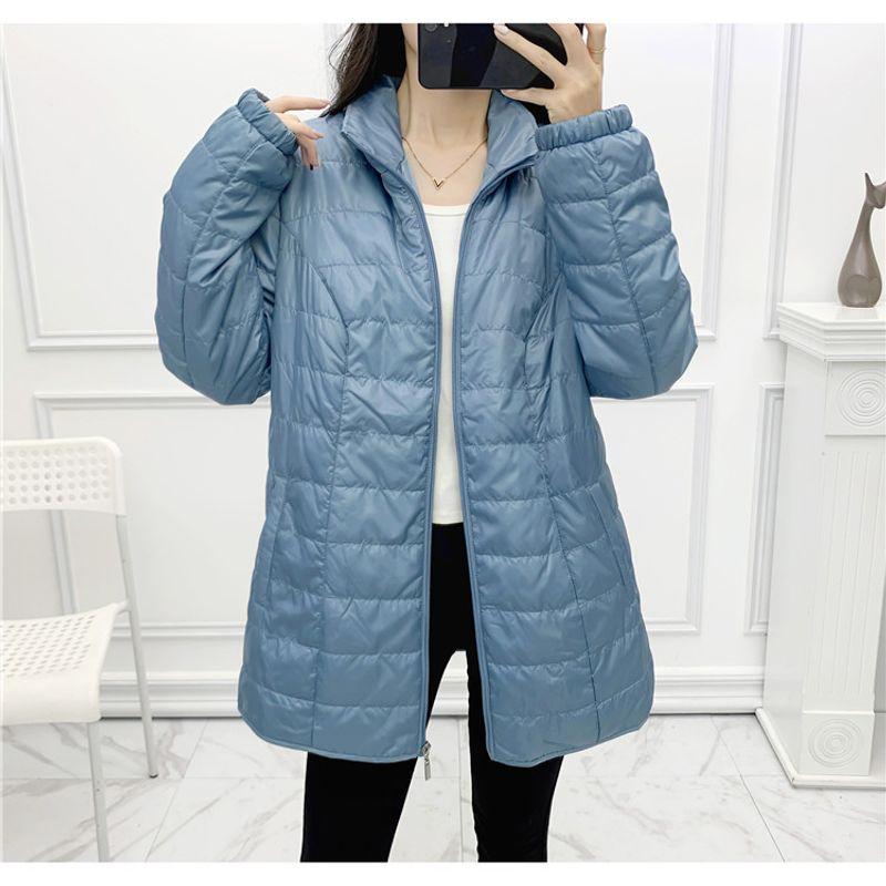 

Весна Элегантный Воротник-стойка Свободный На молнии Средней длины Хлопковая одежда Blue UK16